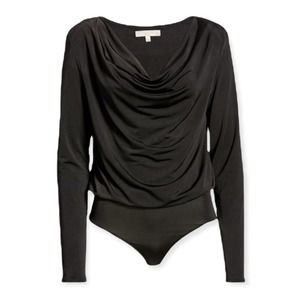 New WAYF Cowl Neck Padded Shoulders Bodysuit. Black. Size S
